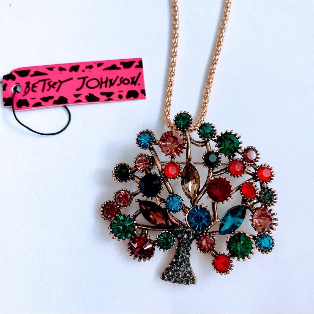 Multicolored Crystal Tree Pendant  Necklace or Brooche by Betsey Johnson